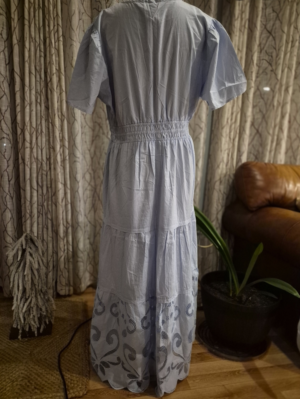 Boho Ruffle Sleeve Maxi Dress - Gray/Blue - Picture 7 of 8